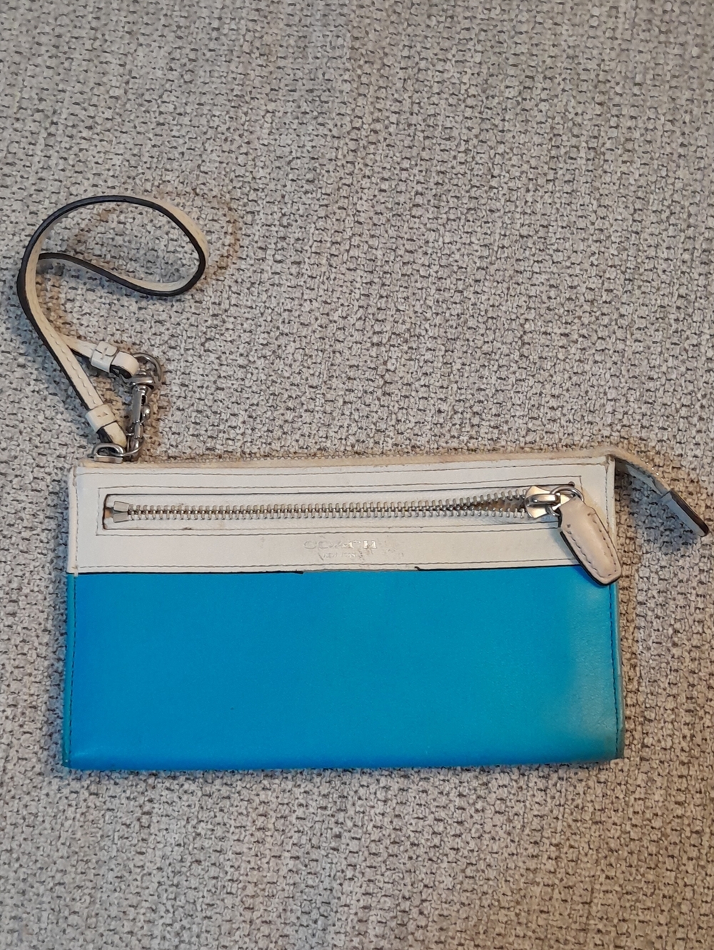 Coach Blue and Cream Leather Wristlet